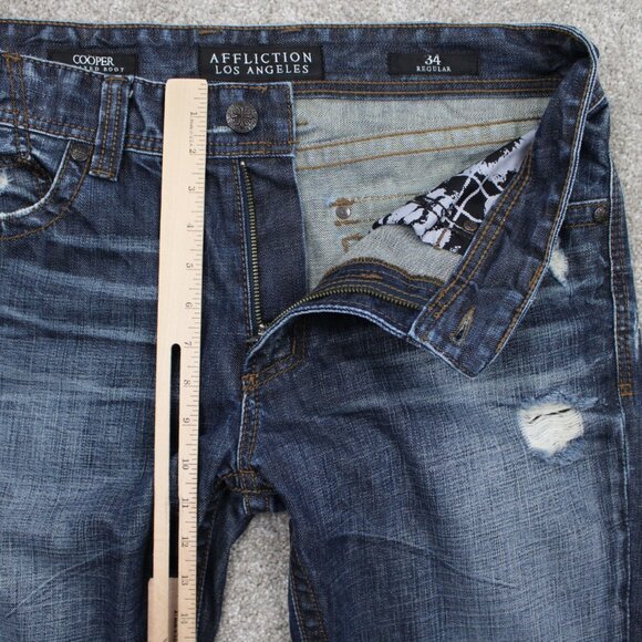 Affliction Cooper Relaxed Boot Jeans Mens 34 Blue Distressed Y2K w/ 30" inseam - Picture 9 of 15